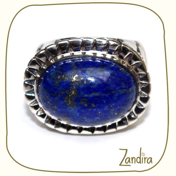 Bague ovale en argent et pierre bleue (lapis-lazuli)