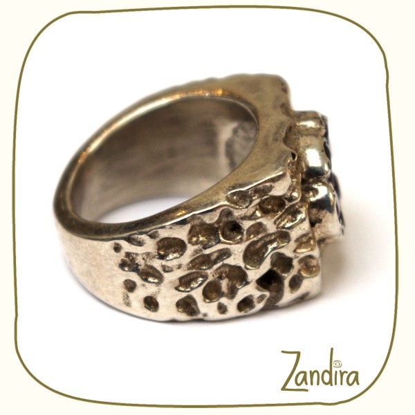 Bague "sculptée" grenat et argent