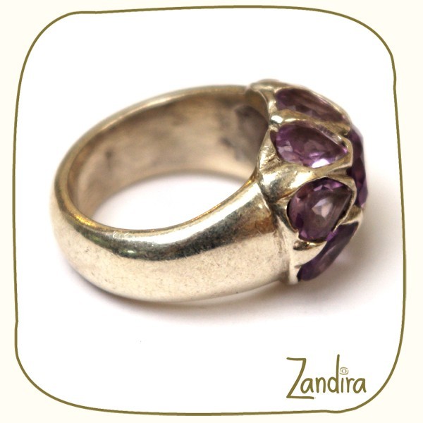Bague fantaisie améthyste et argent