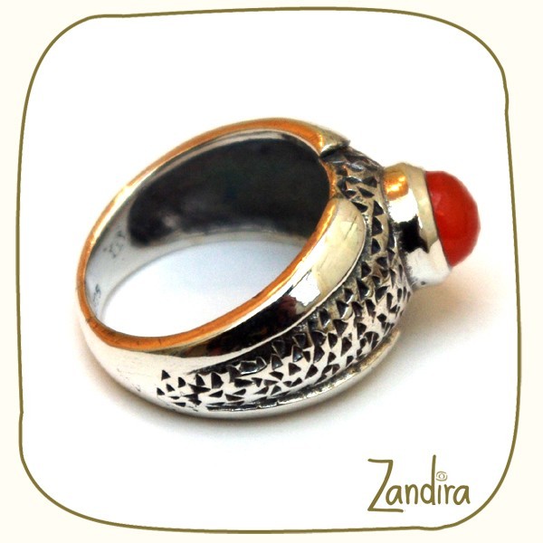 Bague anneau petite cornaline et argent