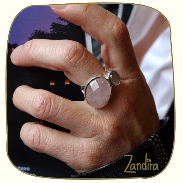 Bague facettée quartz rose et argent