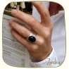 Bague fantaisie en argent et pierre noire (onyx)