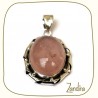 Pendentif oval de quartz rose et argent