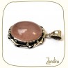 Pendentif oval de quartz rose et argent