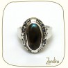 Bague avec une longue pierre de labradorite - Reflets gris vert