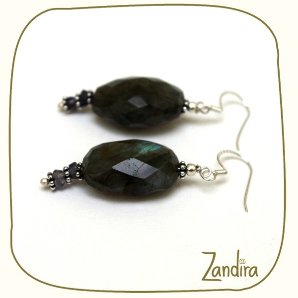 Boucles d'oreilles en labradorite et argent - Pierre gris bleu