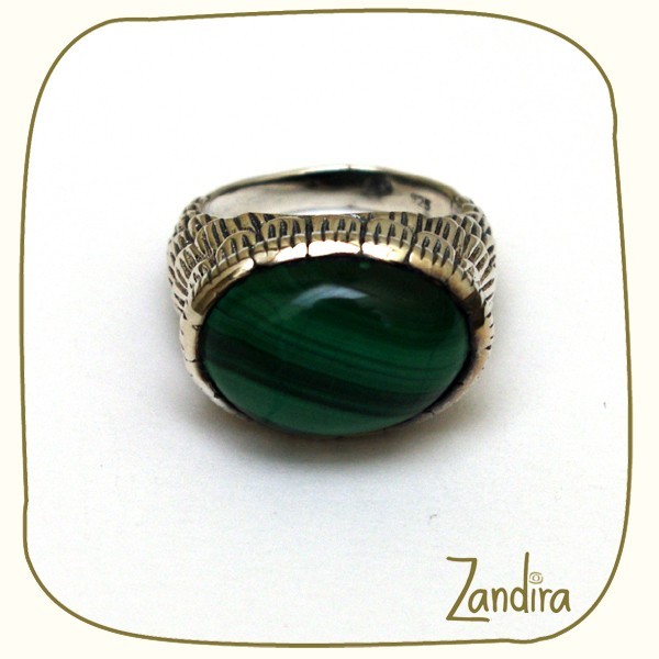 Grosse bague verte en malachite et argent