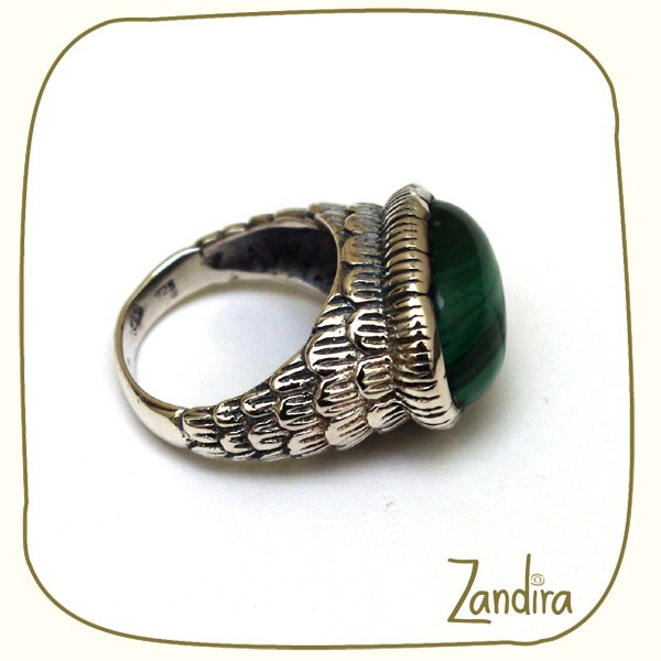 Grosse bague verte en malachite et argent