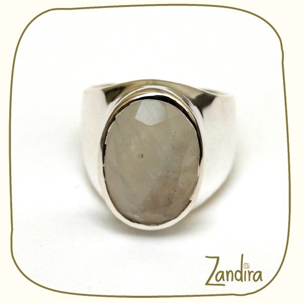 Pierre de lune montée sur argent - Bague homme ou femme