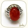 Pierre orange de cornaline sur bague monture argent
