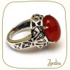 Pierre orange de cornaline sur bague monture argent