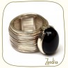 Bague fantaisie en argent et pierre noire (onyx)
