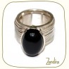 Bague fantaisie en argent et pierre noire (onyx)
