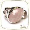 Bague facettée quatrz rose et argent