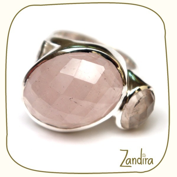 Bague facettée quatrz rose et argent